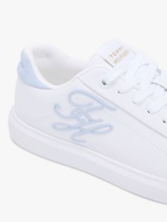 Hilfiger Icon Leather Logo Embroidery Court Trainers — Beige 6