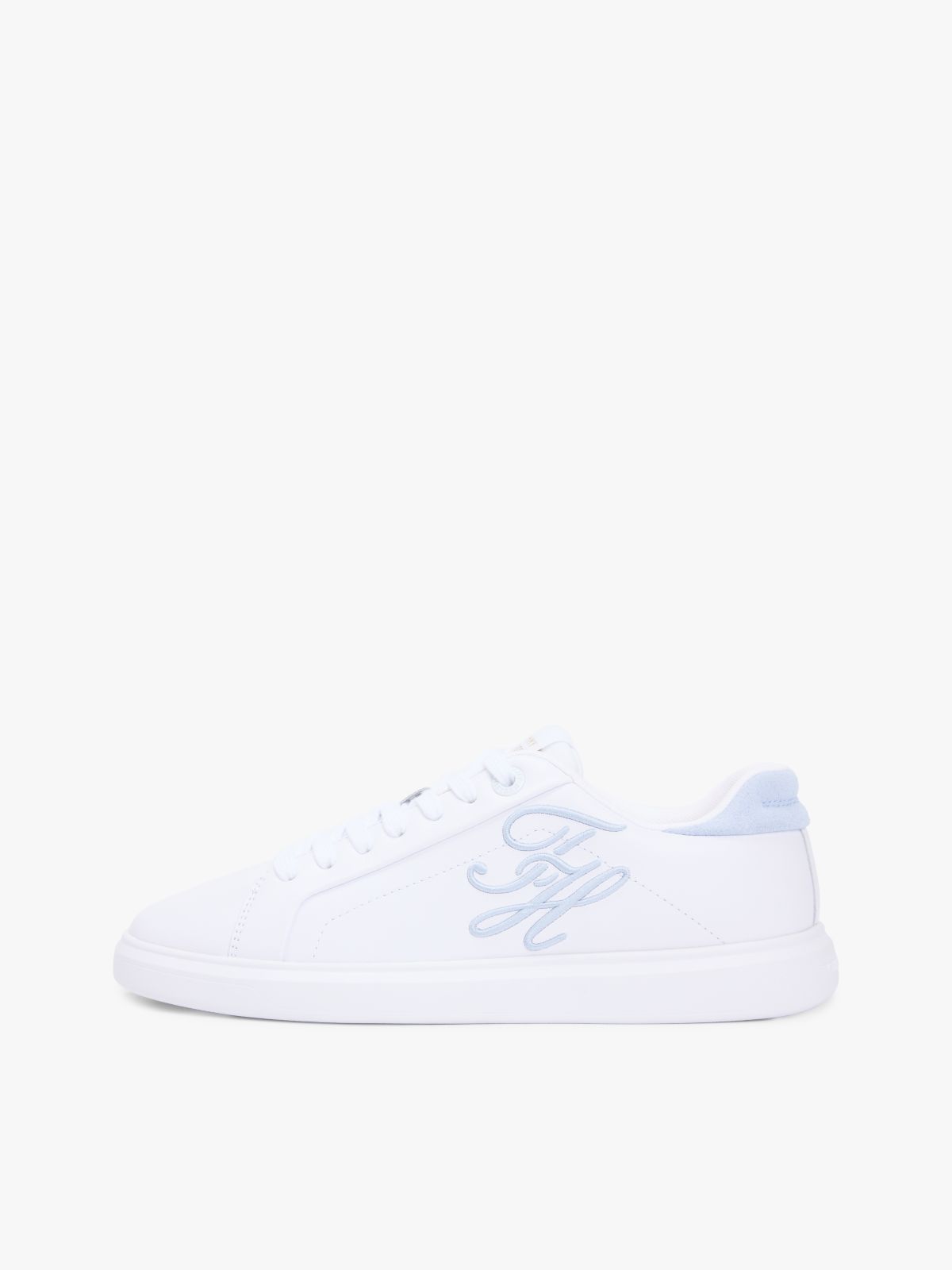 Hilfiger Icon Leather Logo Embroidery Court Trainers — Beige
