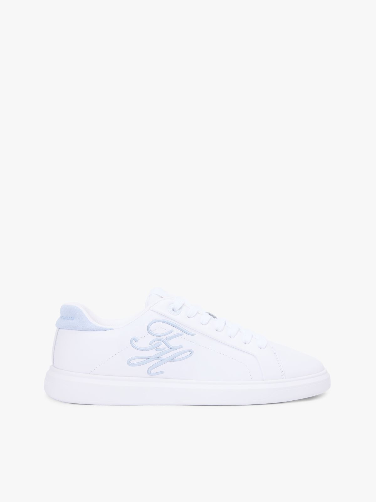 Hilfiger Icon Leather Logo Embroidery Court Trainers — Beige