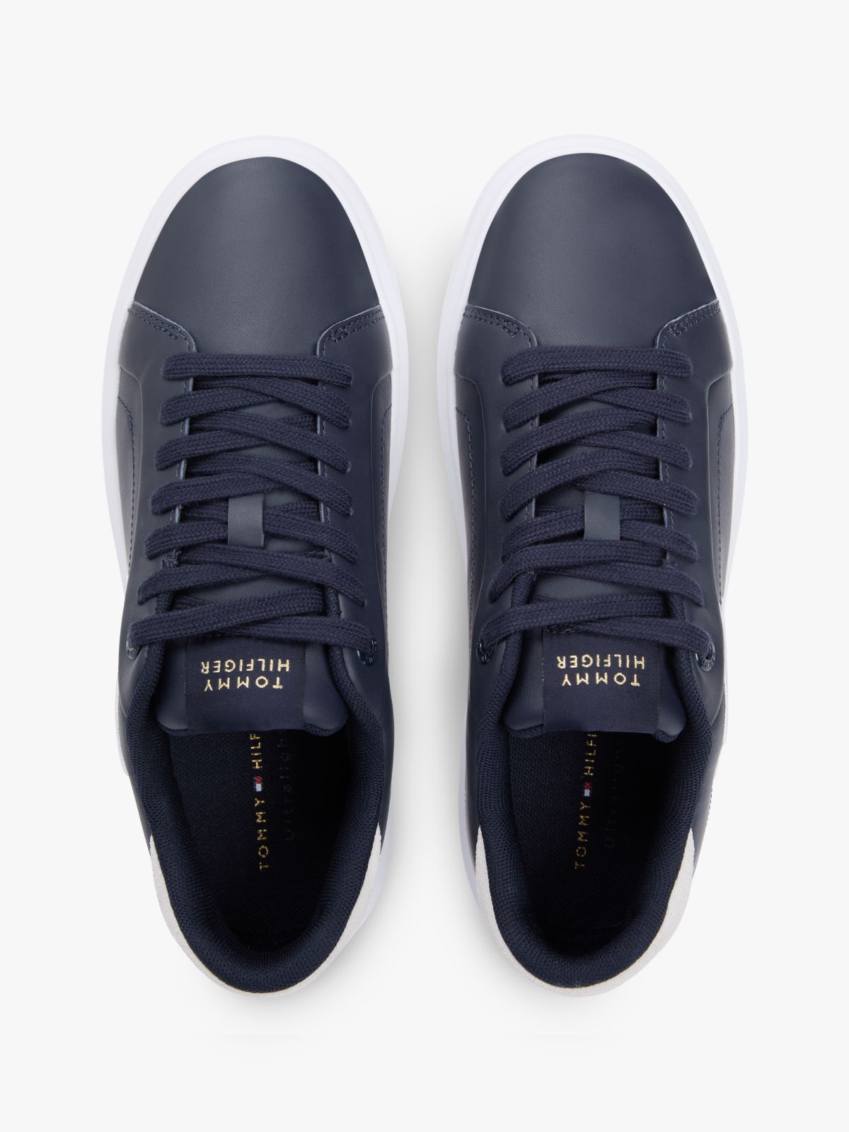 Hilfiger Icon Leather Logo Embroidery Court Trainers — Blue