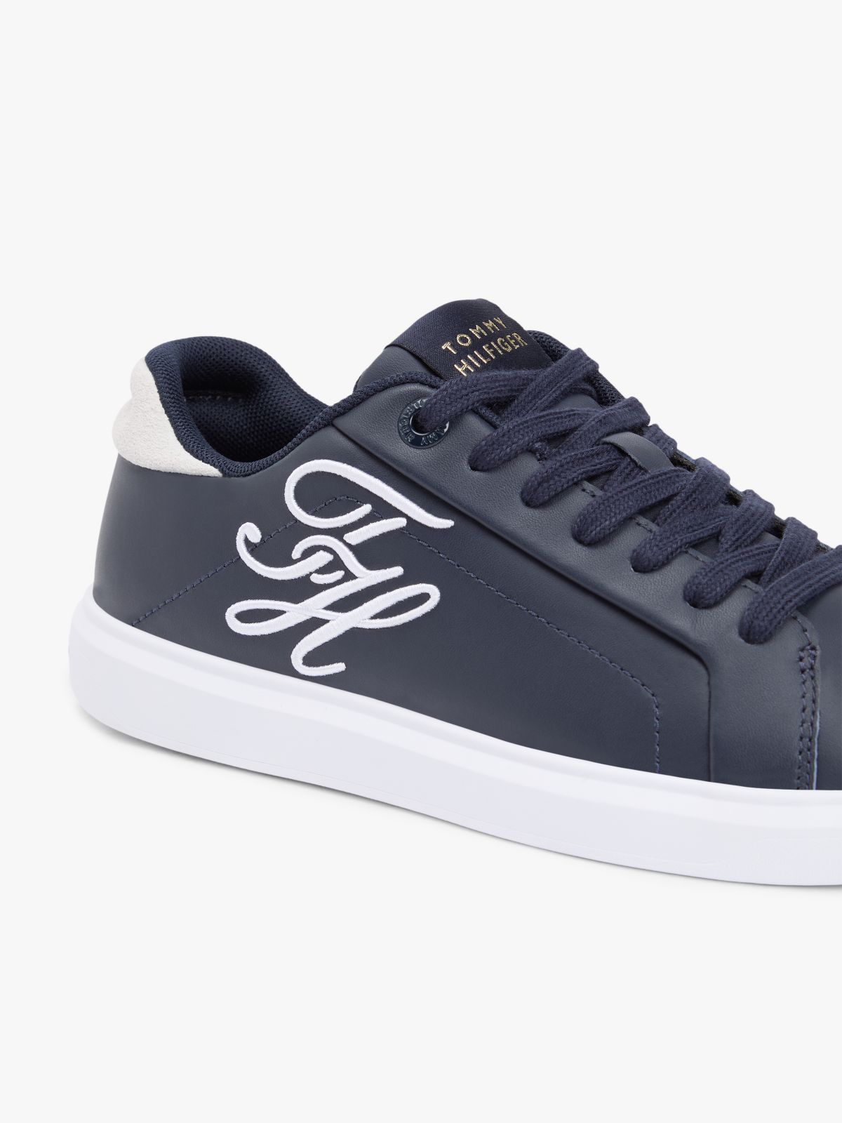 Hilfiger Icon Leather Logo Embroidery Court Trainers — Blue