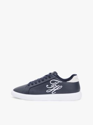blau hilfiger icon leder-court-sneaker mit logo für damen - tommy hilfiger