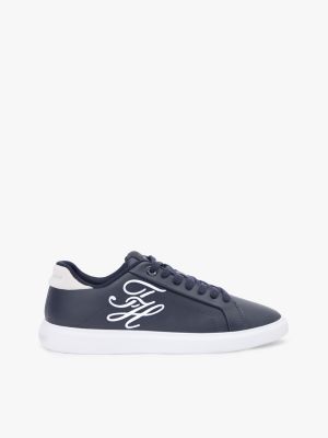 blue hilfiger icon leder-court-sneaker mit logo für damen - tommy hilfiger