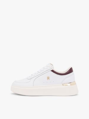 white metallic heel leather platform trainers for women tommy hilfiger
