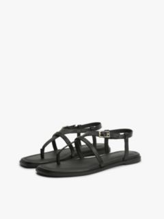 Leather Strap Toe Post Sandals — Black 2