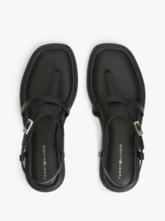 Leather Strap Toe Post Sandals — Black 3