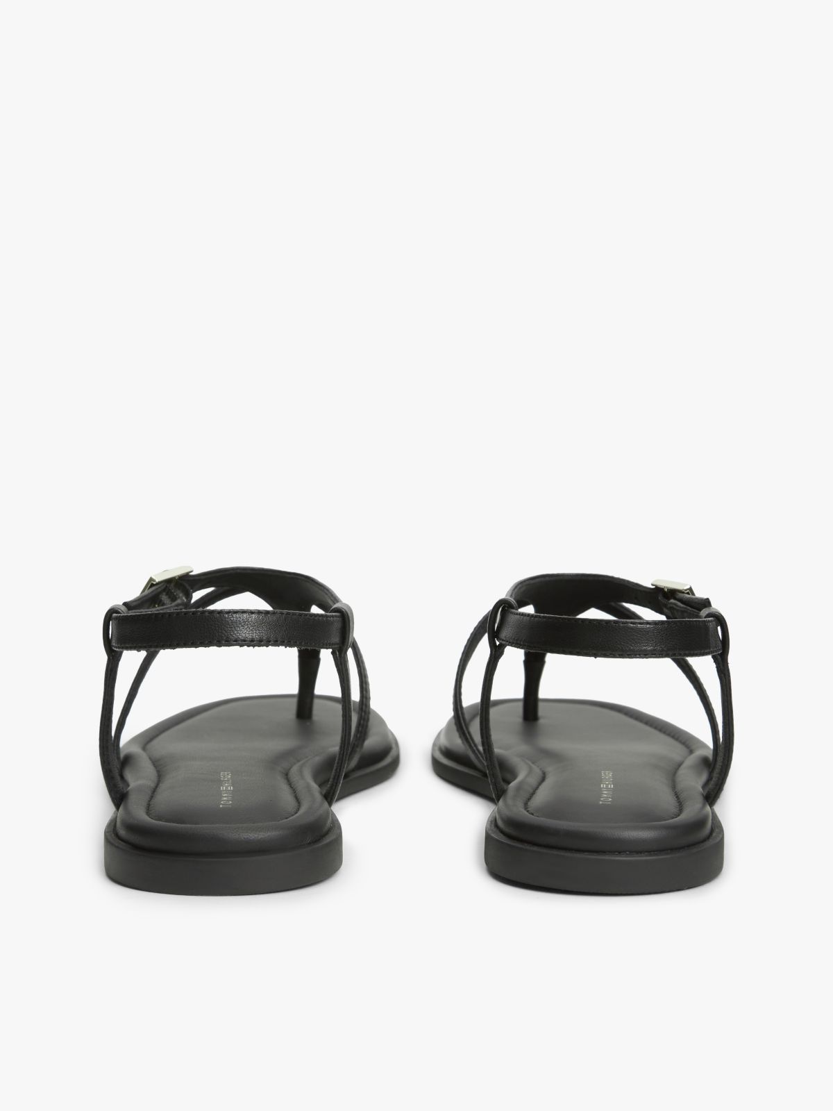 Leather Strap Toe Post Sandals — Black