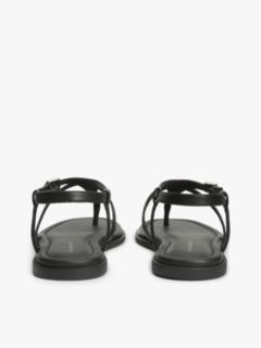 Leather Strap Toe Post Sandals — Black 4