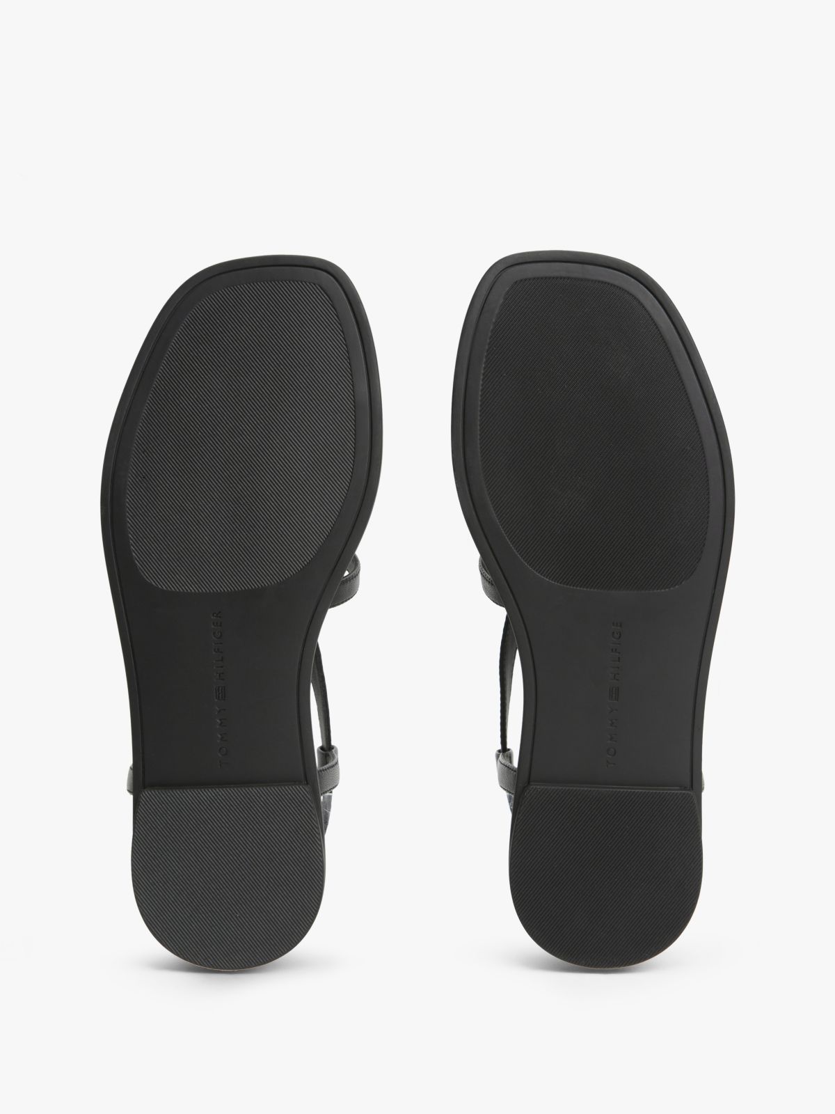 Leather Strap Toe Post Sandals — Black