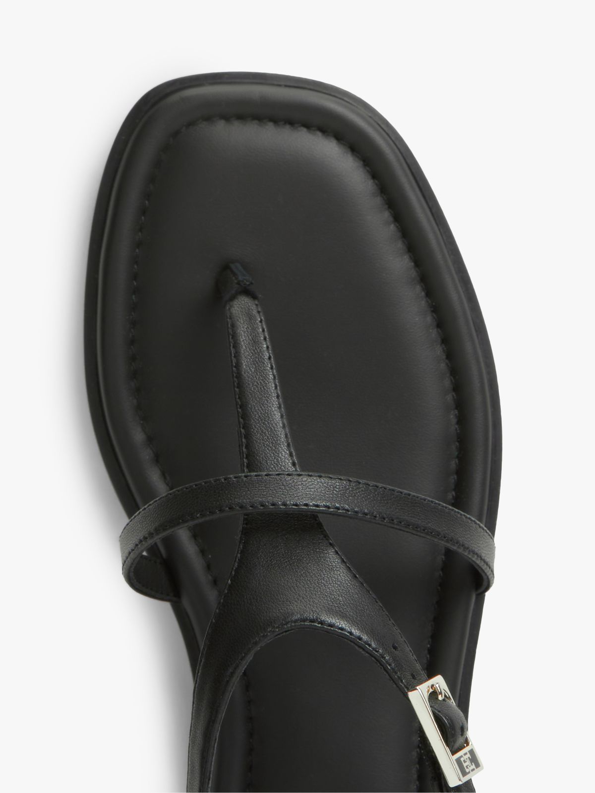 Leather Strap Toe Post Sandals — Black