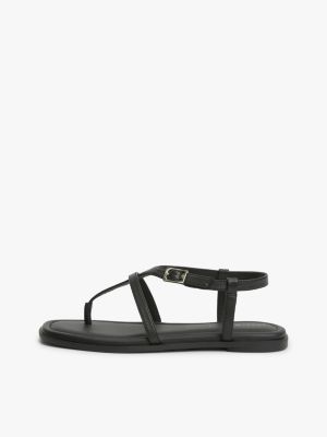 black leather strap toe post sandals for women tommy hilfiger