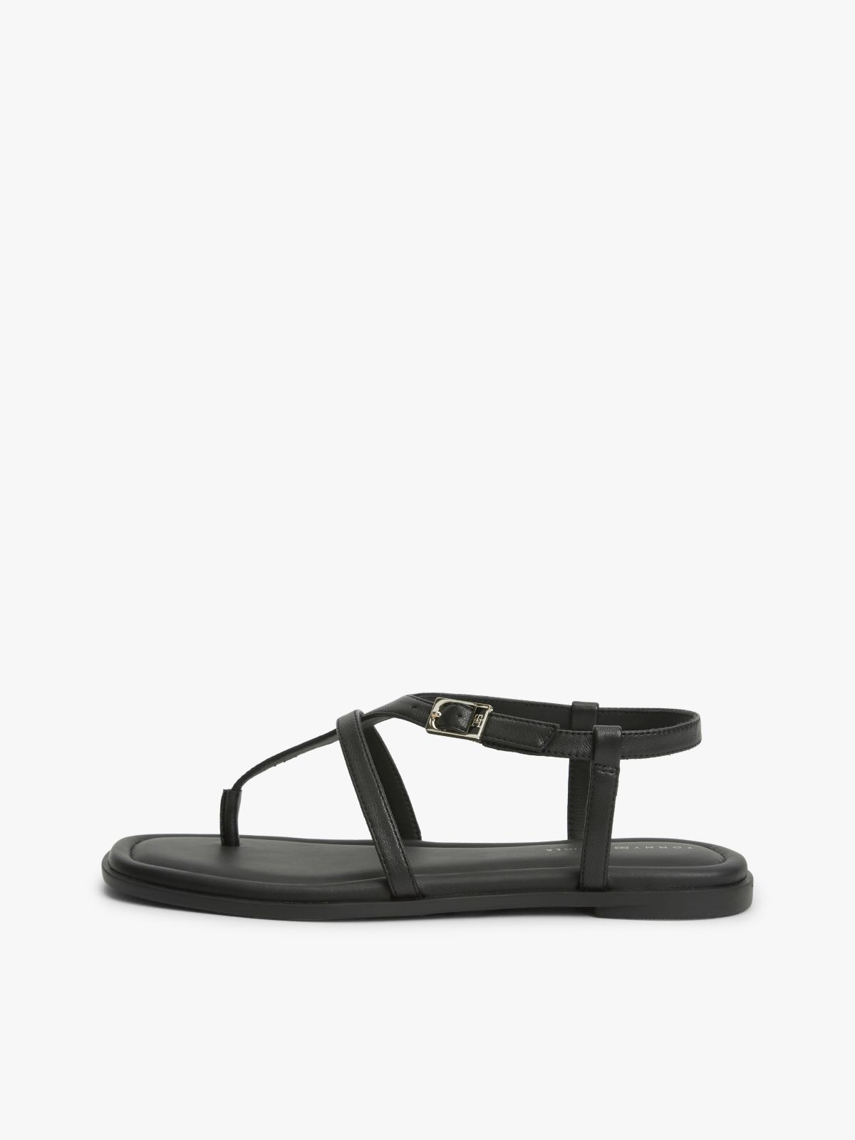 Leather Strap Toe Post Sandals — Black