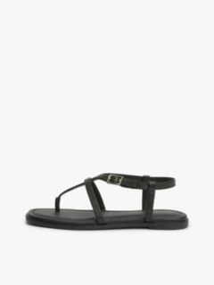 Leather Strap Toe Post Sandals — Black 7