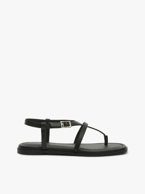black leather strap toe post sandals for women tommy hilfiger