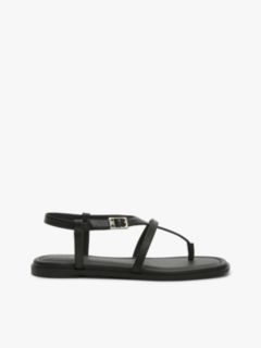 Leather Strap Toe Post Sandals — Black 1