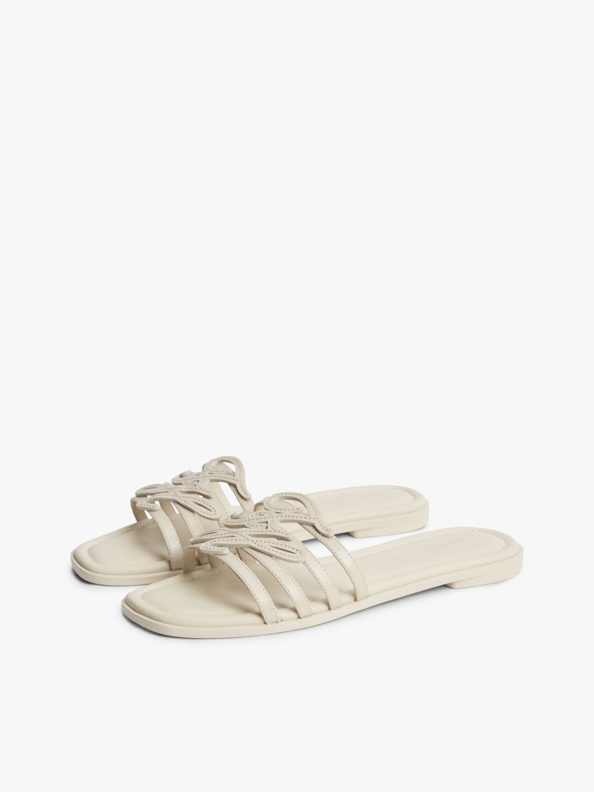 Logo Strap Leather Mules — Beige