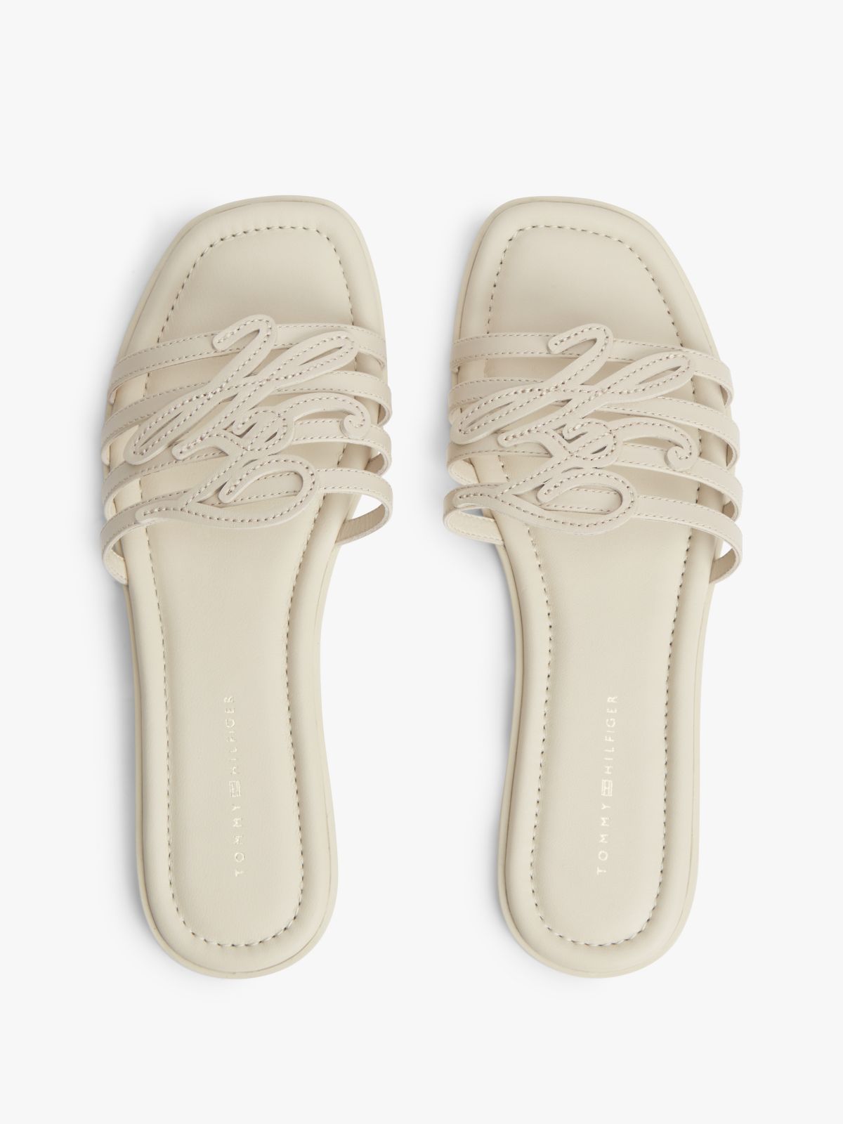 Logo Strap Leather Mules — Beige