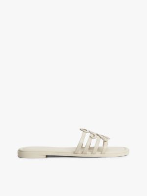 beige logo strap leather mules for women tommy hilfiger