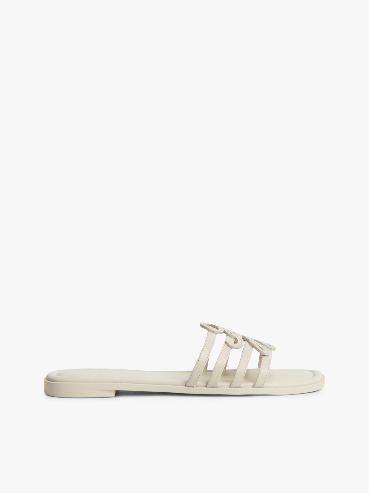 Logo Strap Leather Mules — Beige