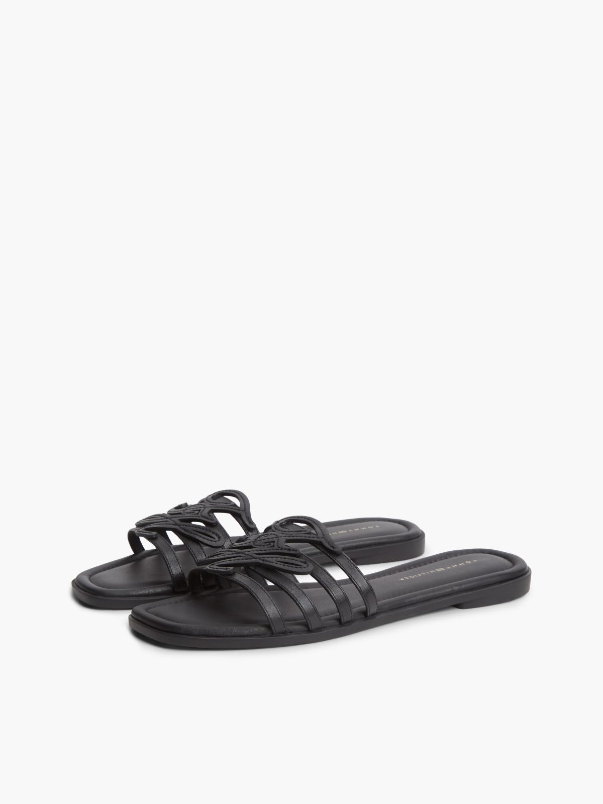 Logo Strap Leather Mules — Black
