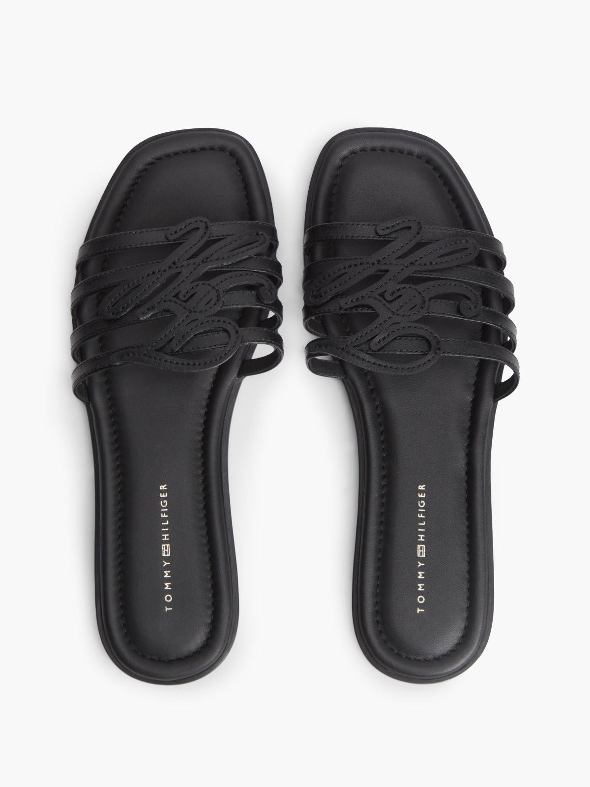 Logo Strap Leather Mules — Black