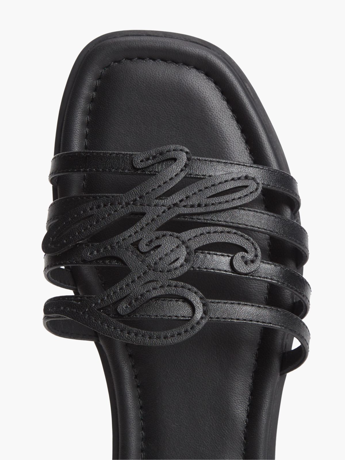 Logo Strap Leather Mules — Black