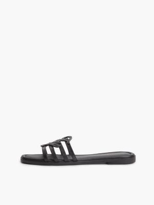 black logo strap leather mules for women tommy hilfiger