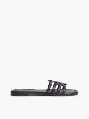 black logo strap leather mules for women tommy hilfiger