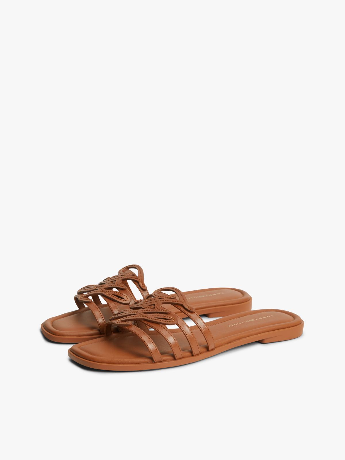 Logo Strap Leather Mules — Brown