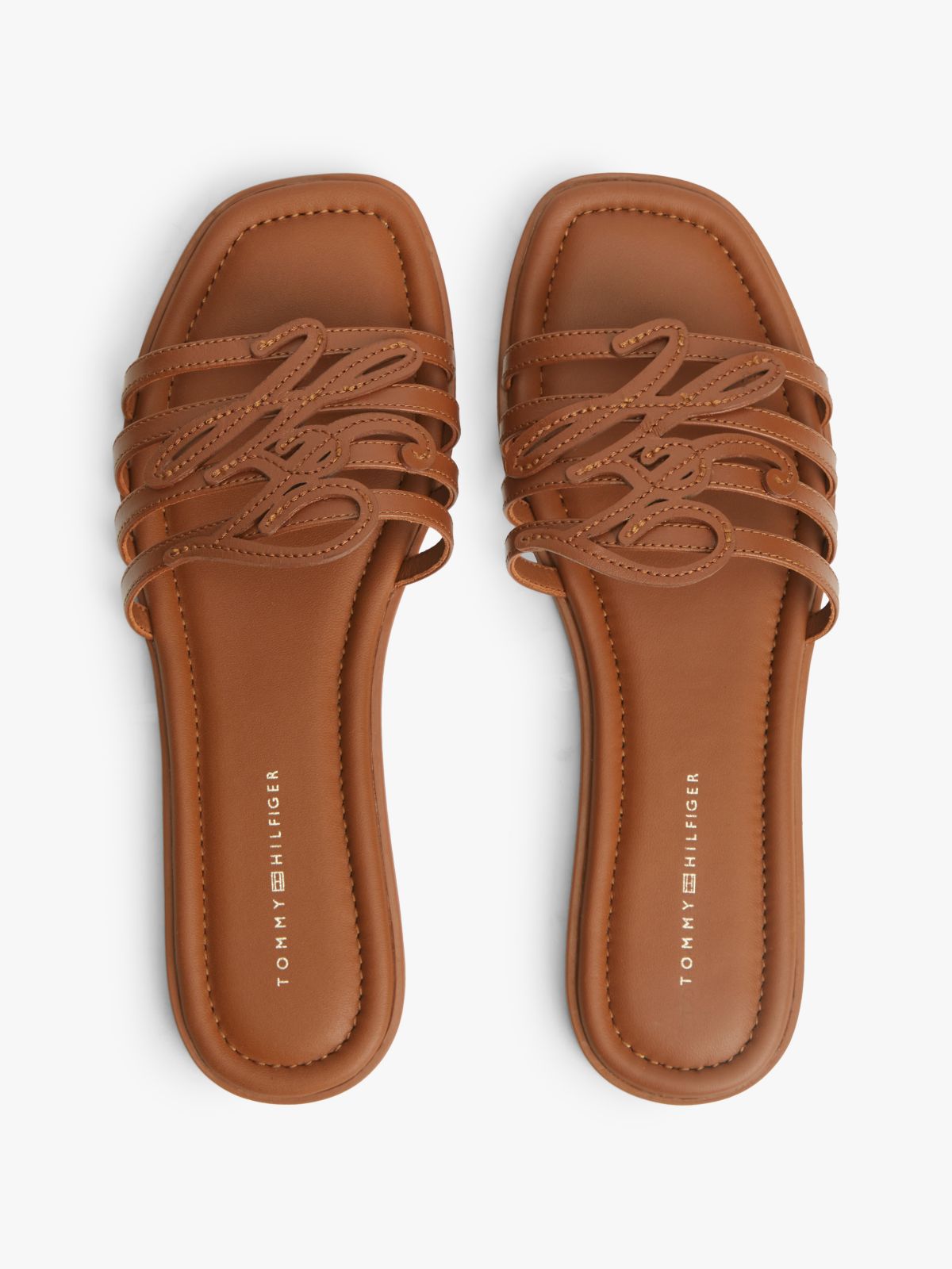 Logo Strap Leather Mules — Brown