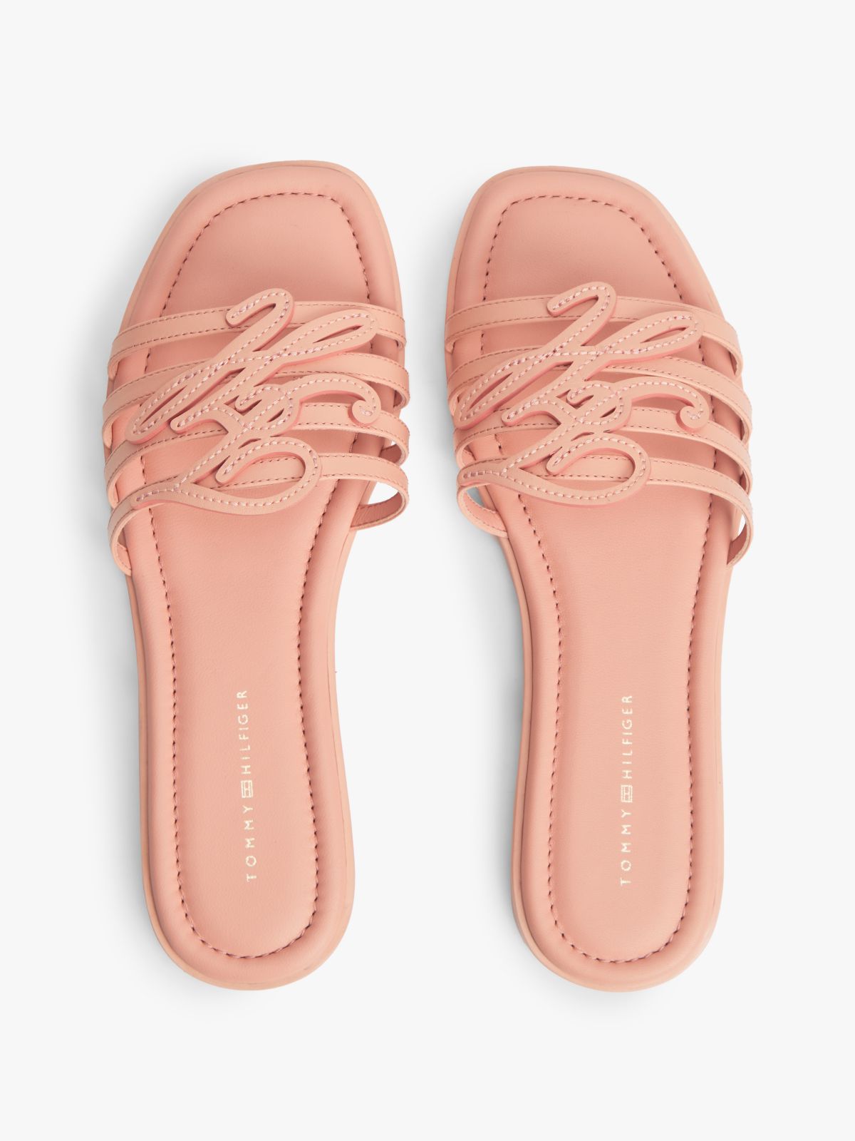 Logo Strap Leather Mules — Pink