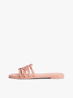 pink logo strap leather mules for women tommy hilfiger