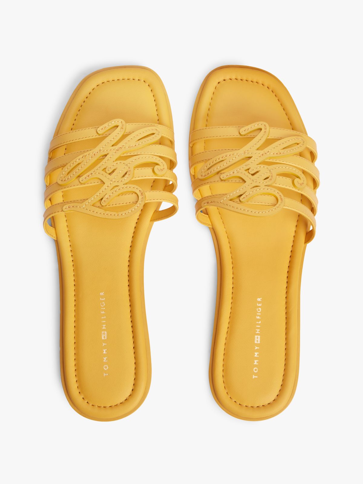 Logo Strap Leather Mules — Yellow