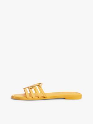 mule in pelle con fascette e logo giallo da donne tommy hilfiger