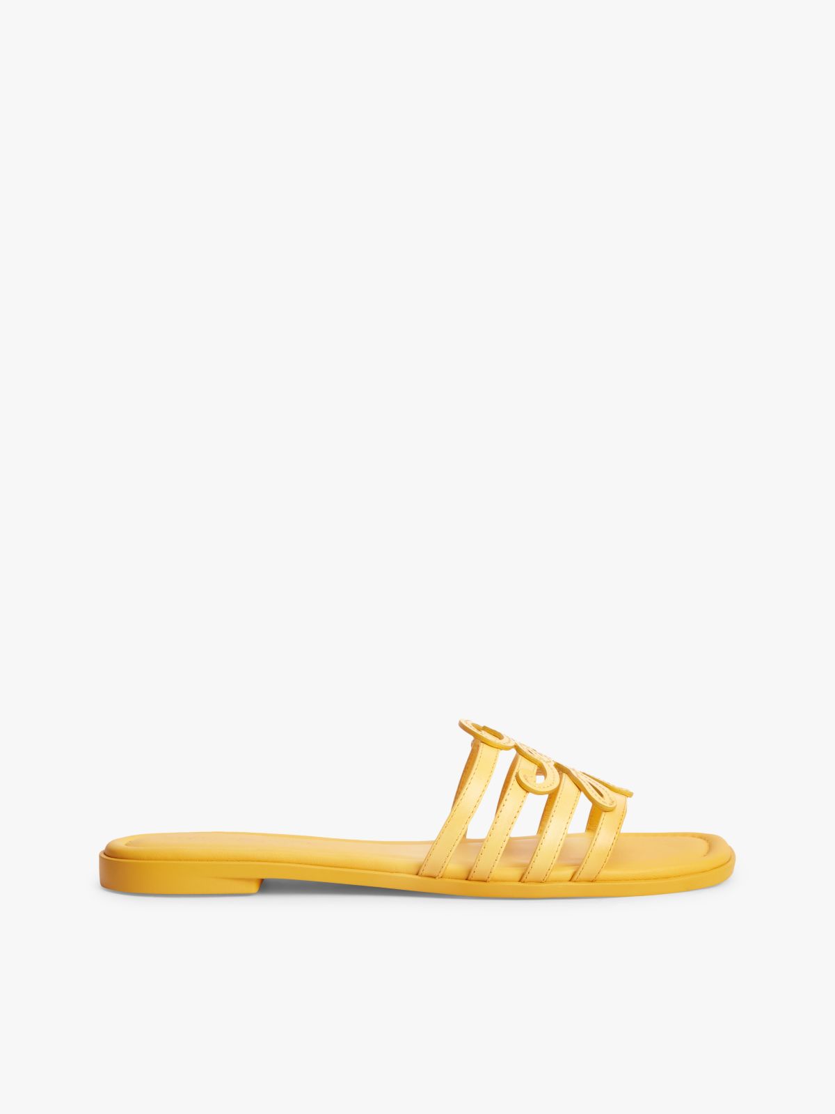 Logo Strap Leather Mules — Yellow