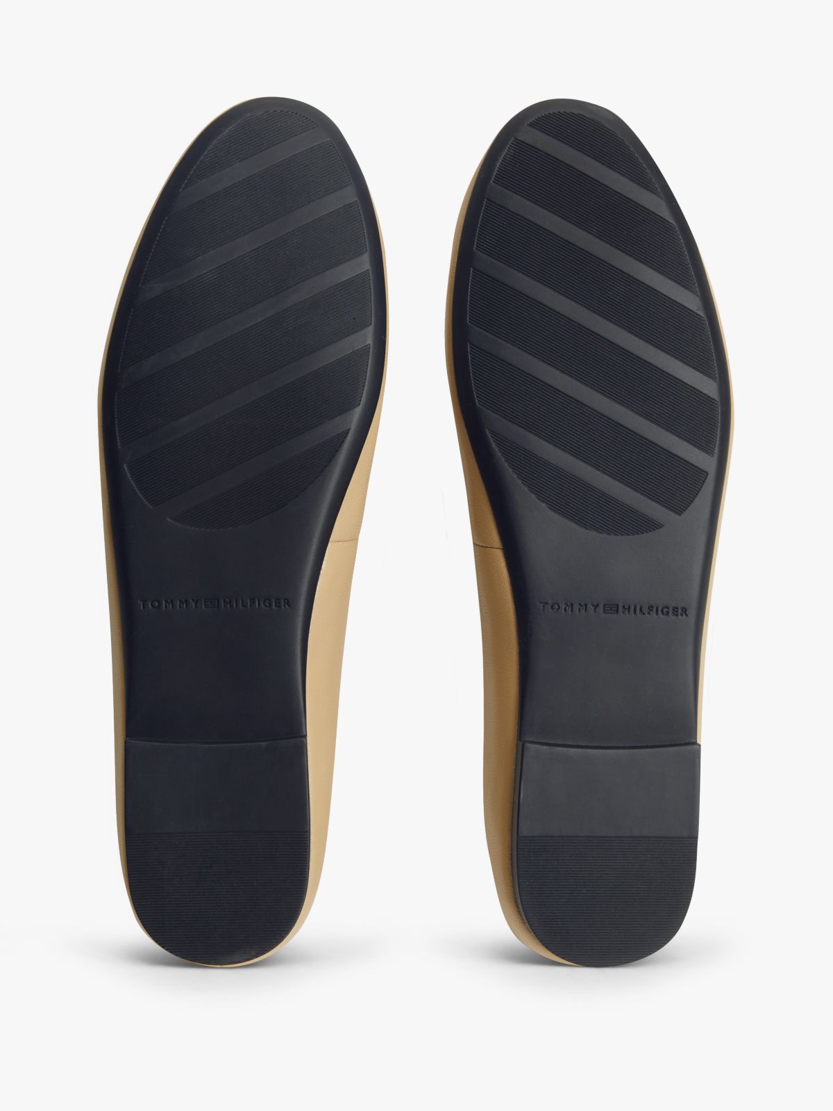 TH Monogram Plaque Leather Ballerinas — Beige