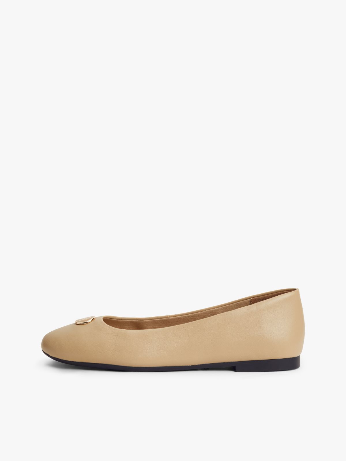 TH Monogram Plaque Leather Ballerinas — Beige
