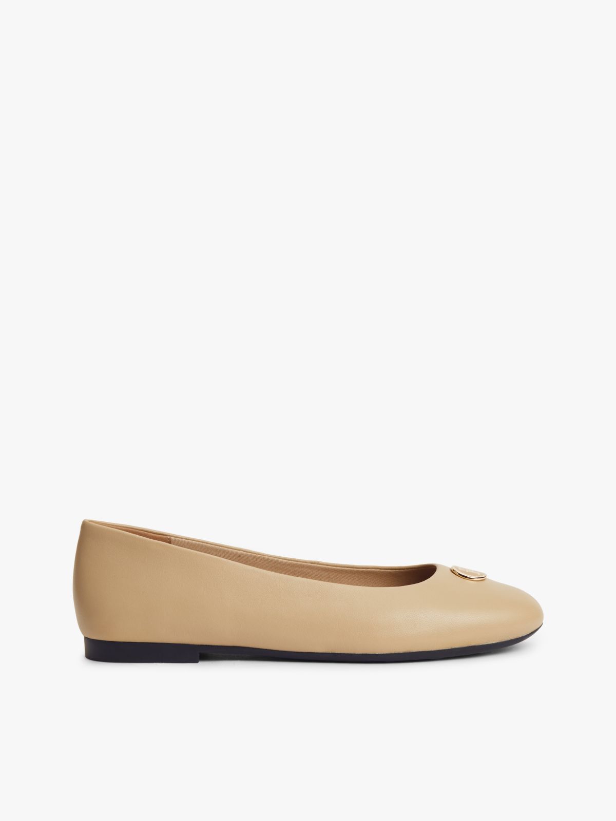 TH Monogram Plaque Leather Ballerinas — Beige