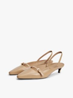 Leather Kitten Heel Slingbacks — Beige 2