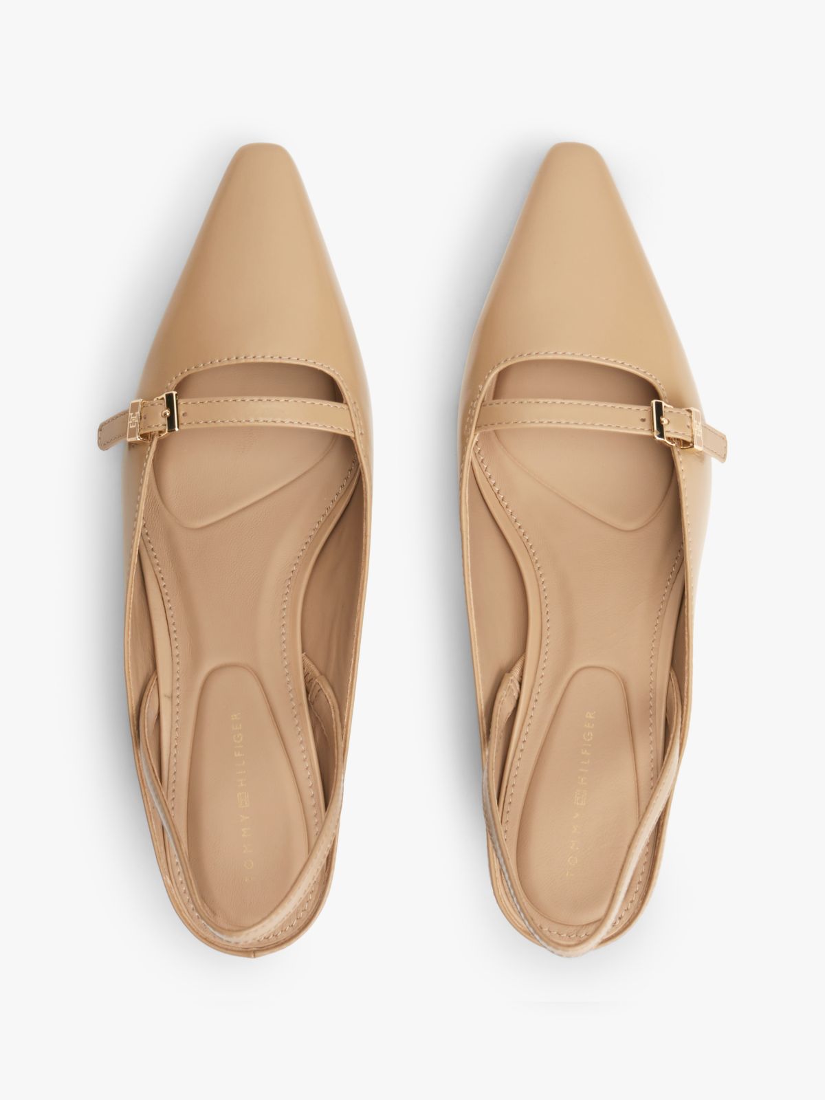 Leather Kitten Heel Slingbacks — Beige