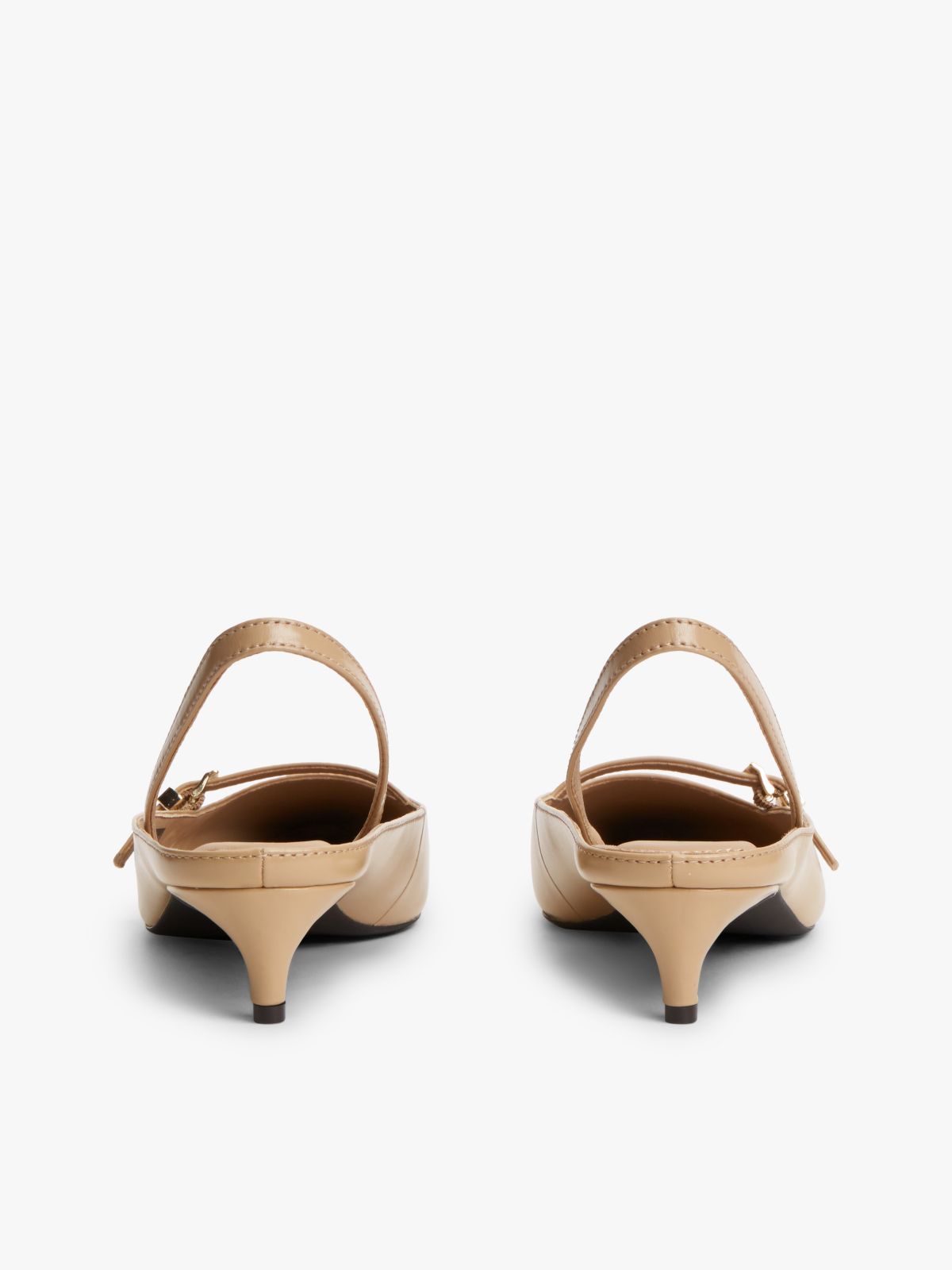 Leather Kitten Heel Slingbacks — Beige