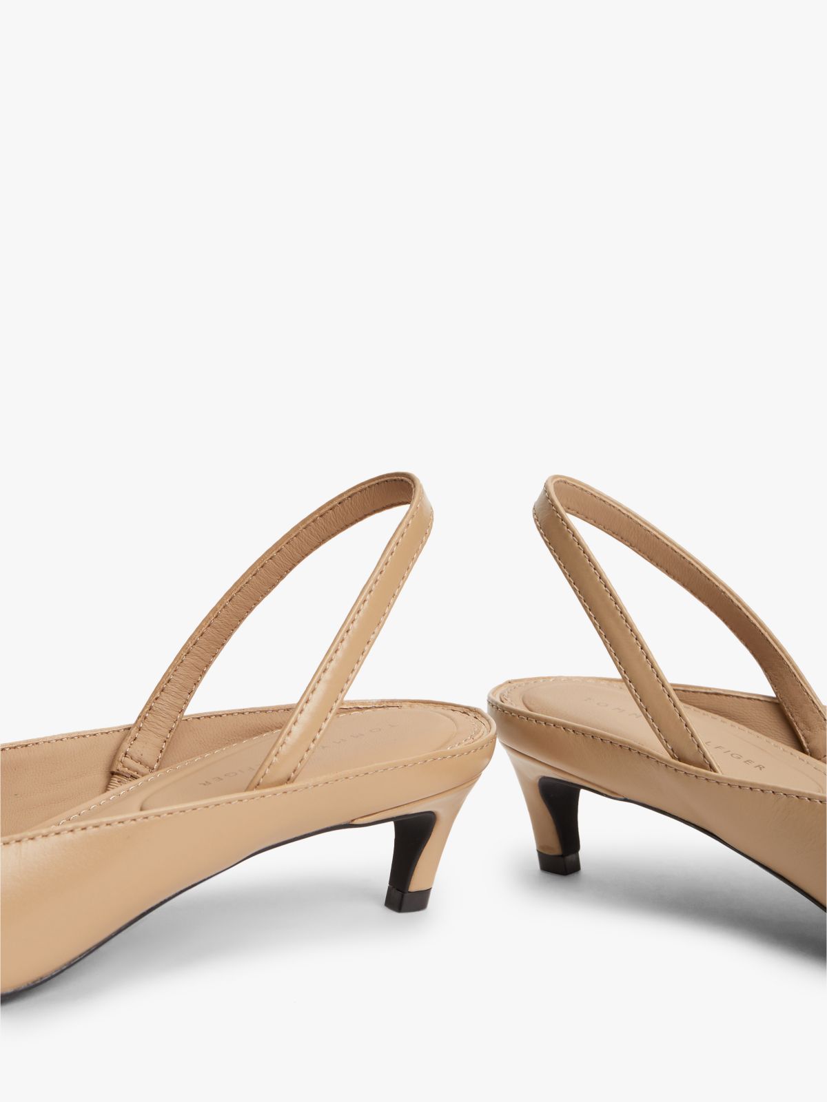 Leather Kitten Heel Slingbacks — Beige