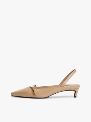 décolleté in pelle con tacco medio beige da donne tommy hilfiger