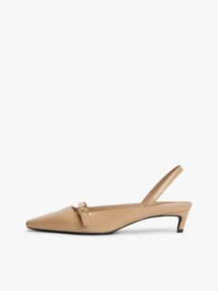 Leather Kitten Heel Slingbacks — Beige 7