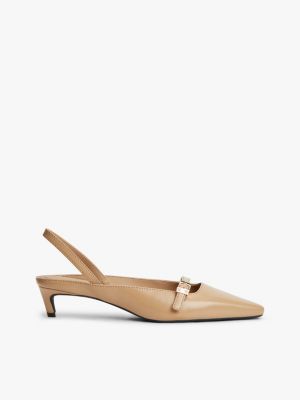 beige leather kitten heel slingbacks for women tommy hilfiger