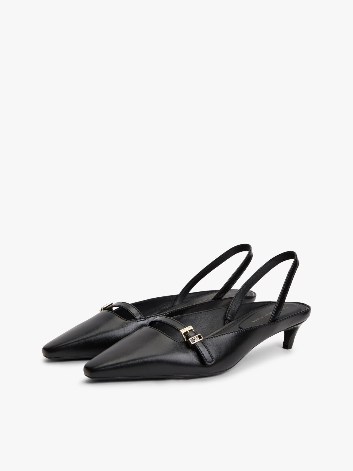 Leather Kitten Heel Slingbacks — Black