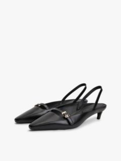 Leather Kitten Heel Slingbacks — Black 2