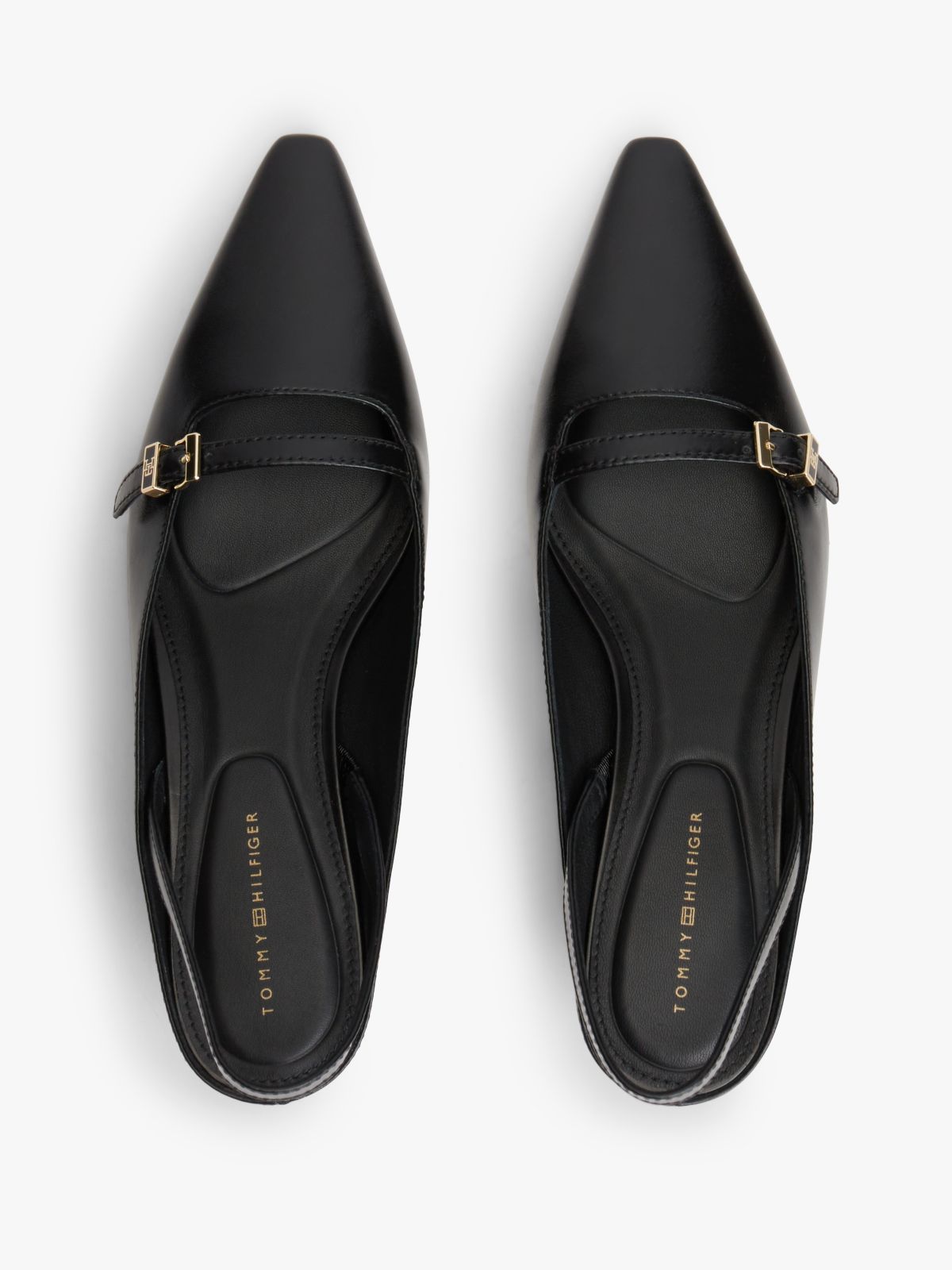 Leather Kitten Heel Slingbacks — Black