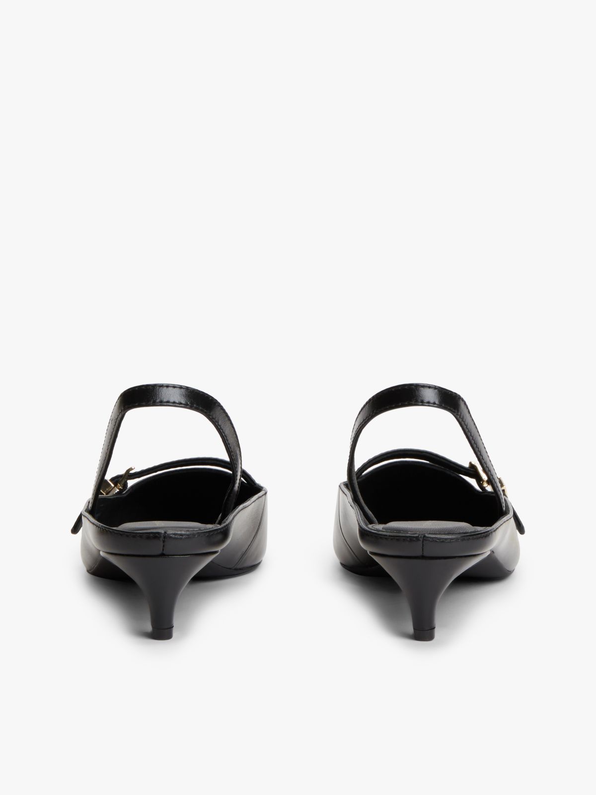 Leather Kitten Heel Slingbacks — Black