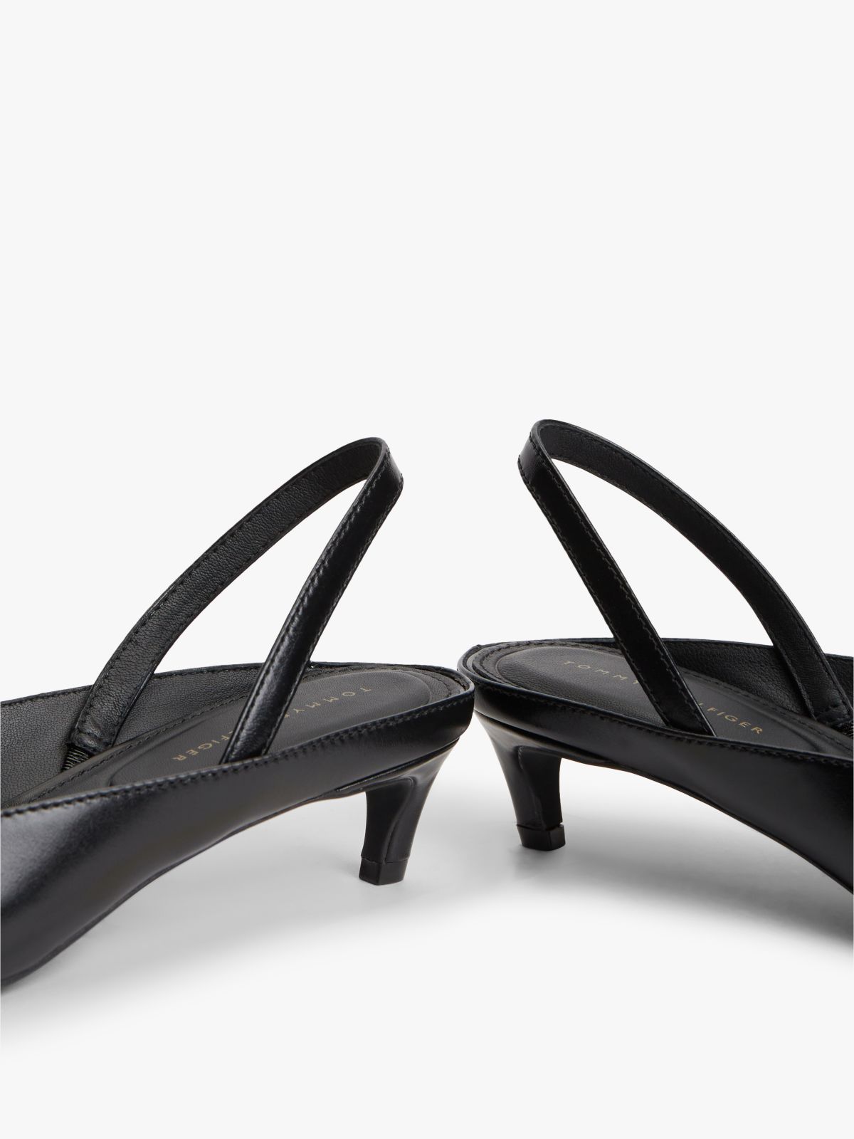 Leather Kitten Heel Slingbacks — Black